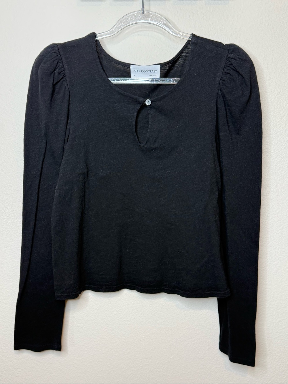 NWT Anthropologie Self Contrast Black Long-Sleeve Keyhole Blouse size Small